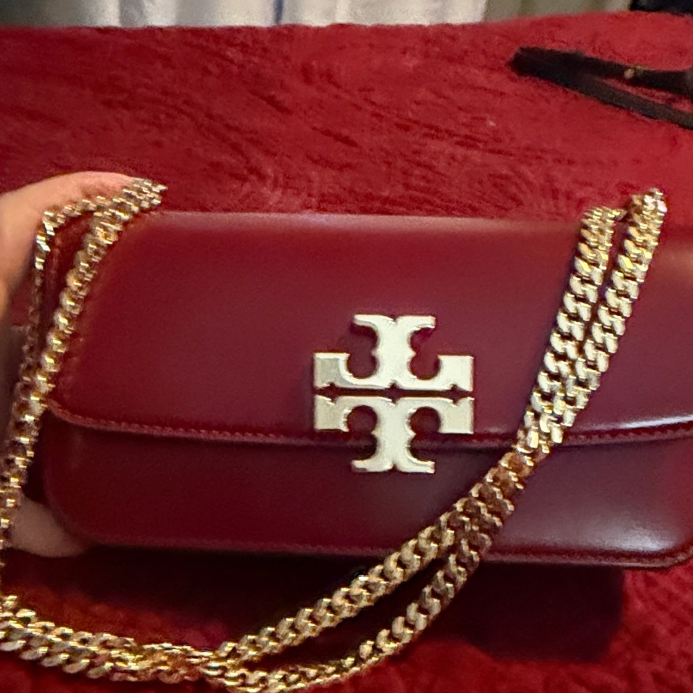 Tory Burch Red Clutch with Gold Chain